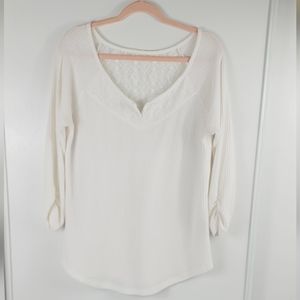 Women's off White Lace Trim V-Neck Knit Casual Sweater size 2X *GUC*